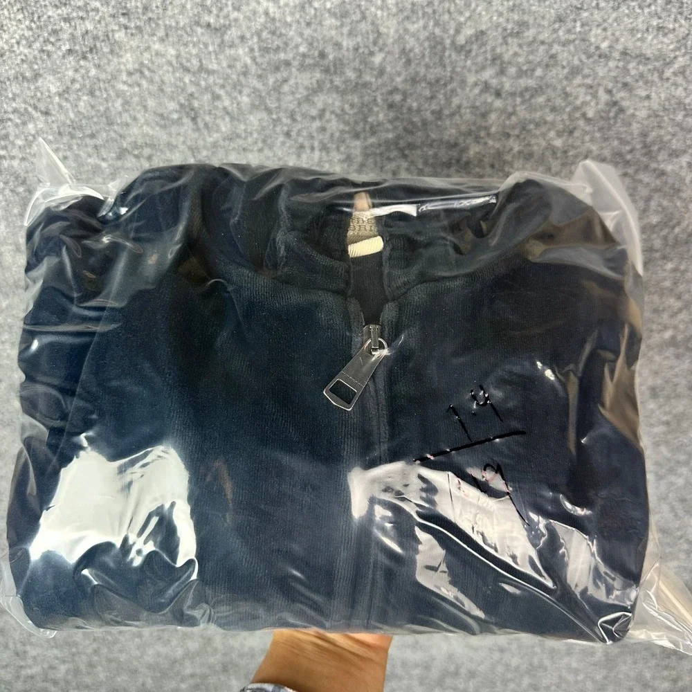 Burberry Hoodie Women Size M Black Excellent Velour Full Zip Ruffle Sleeve Brit - Picture 9 of 9